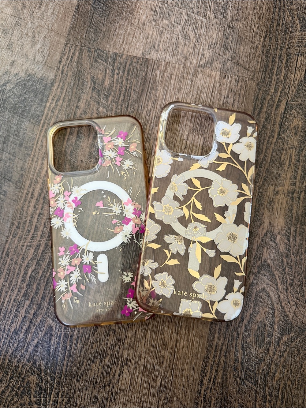 kate spade Clear Floral iPhone Case Set – Pink & Gold Accents 16 Pro Max